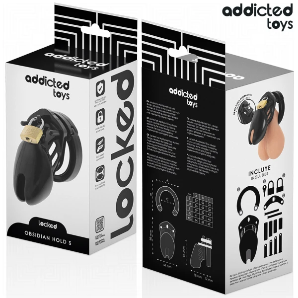 Addicted Toys Locked Peniskäfig Obsidian Hold Größe S