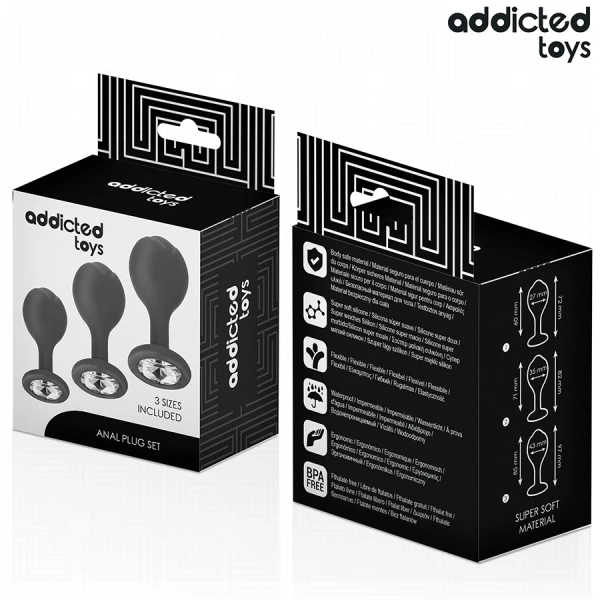 Addicted Toys 3er-Set Anaalpluggen met Juweel, medisch siliconen, drie maten