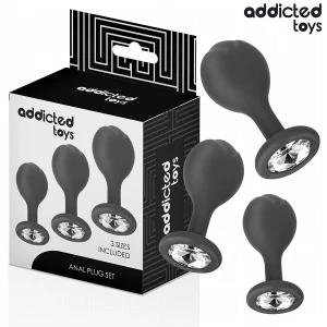 Addicted Toys 3-Pack Anal Plugs with Jewel, Medical Silicone, Three Sizes
