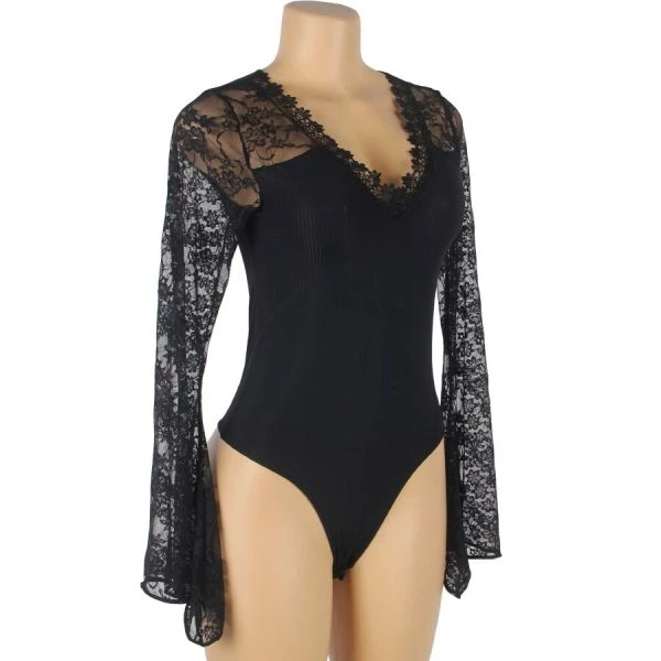 Subblime Bodies Teddy Floral Pattern met veters S/M zwart Subblime Bodies Teddy Floral Pattern met veters S/M zwart