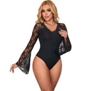 Subblime Bodies Teddy Floral Pattern with Laces S/M black