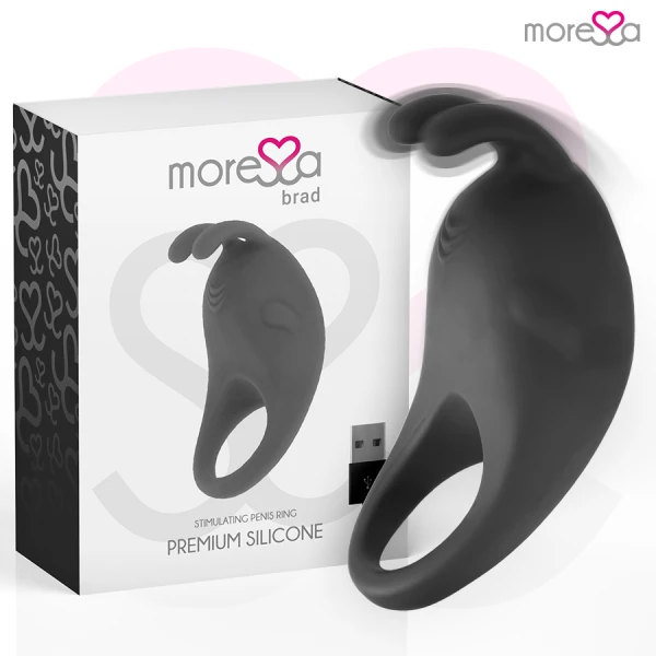 Moressa Brad Siliconen Penisring met Clitorisstimulator, oplaadbaar, zwart