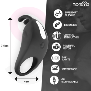 Moressa Brad Siliconen Penisring met Clitorisstimulator, oplaadbaar, zwart Moressa Brad Siliconen Penisring met Clitorisstimulator, oplaadbaar, zwart - Afbeelding 4