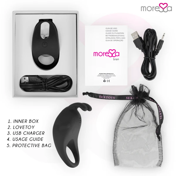 Moressa Brad Siliconen Penisring met Clitorisstimulator, oplaadbaar, zwart