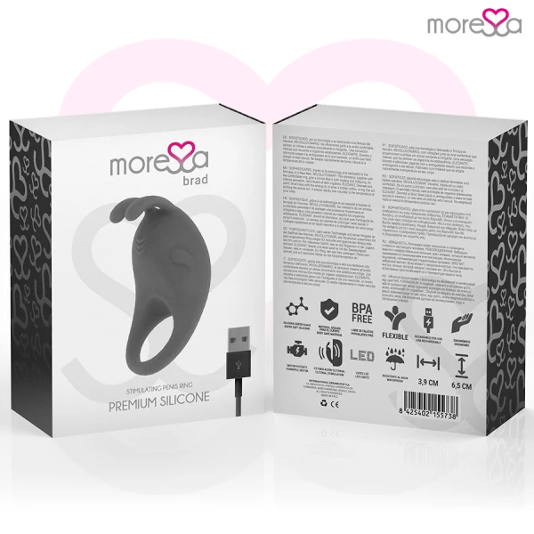 Moressa Brad Siliconen Penisring met Clitorisstimulator, oplaadbaar, zwart