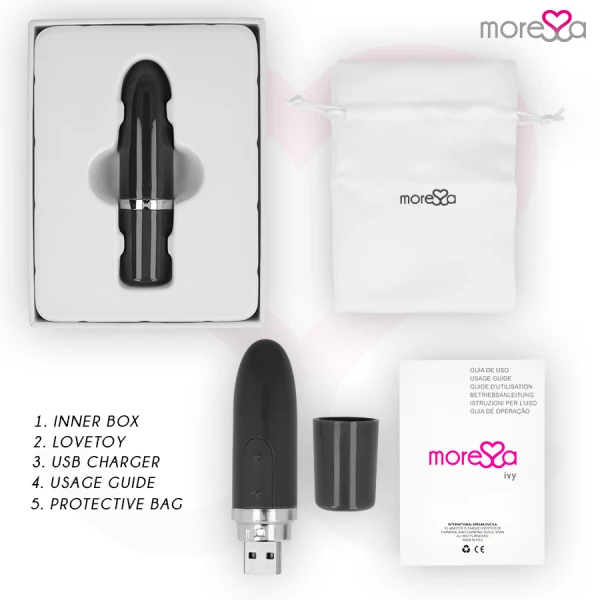 Moressa Ivy Vibrator Reisgenoot in lippenstiftvorm zwart Moressa Ivy Vibrator Reisgenoot in lippenstiftvorm zwart