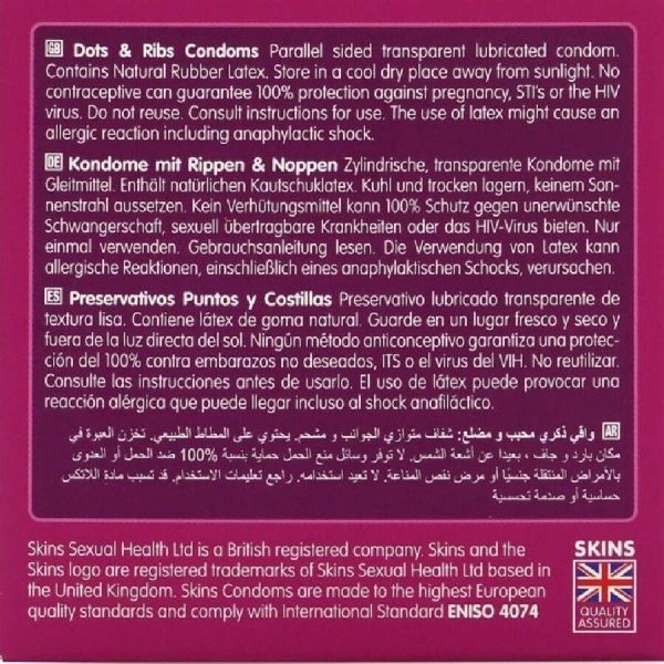 Skins Kondome Dots & Ribs 4er-Pack strukturiert
