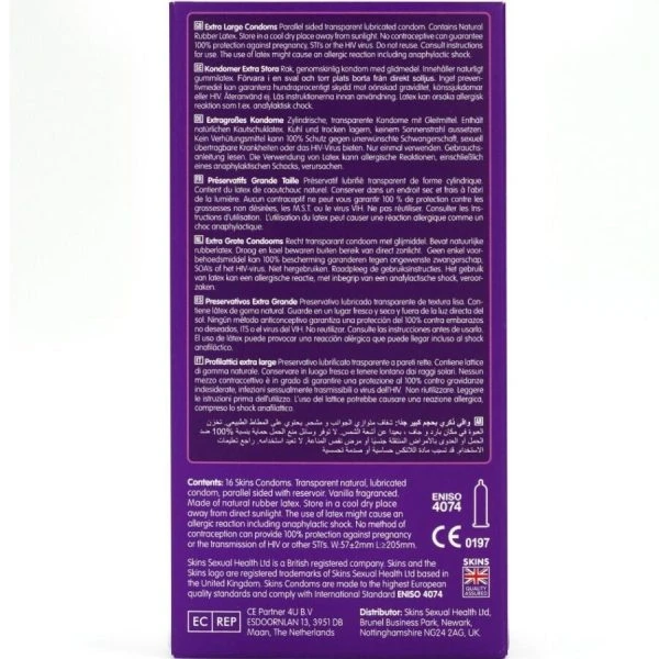 Skins Extra Large Kondome 16er Packung mit Vanilleduft