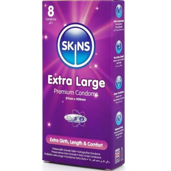Skins Extra Large Condooms 8 stuks, 57 mm omtrek, 205 mm lengte