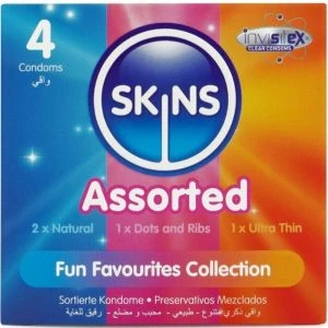 Skins Condom Assortment 4-Pack with Nubs, Ribs and Ultra Thin