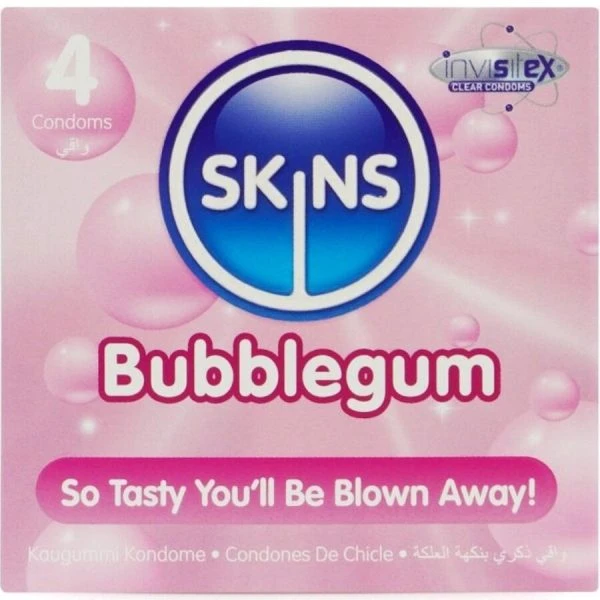Skins Bubblegum Kondome 4er-Pack mit Kaugummi-Geschmack