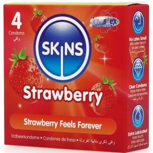 Skins Aardbeiencondooms 4-pack met fruitsmaak Skins Aardbeiencondooms 4-pack met fruitsmaak - Afbeelding 2