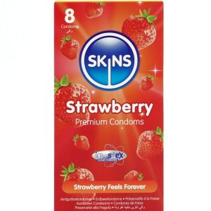 Skins Aardbeiencondooms Verpakking 8 – fruitig gearomatiseerde condooms Skins Aardbeiencondooms Verpakking 8 – fruitig gearomatiseerde condooms - Afbeelding 1