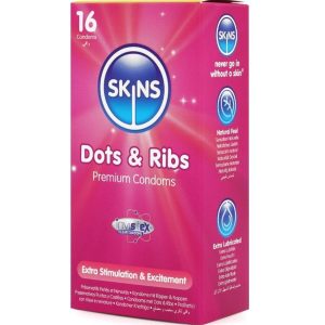 Skins Dots & Ribs condooms met noppen en ribbels, 16 stuks Skins Dots & Ribs condooms met noppen en ribbels, 16 stuks - Afbeelding 2