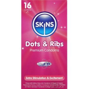Skins Dots & Ribs condooms met noppen en ribbels, 16 stuks Skins Dots & Ribs condooms met noppen en ribbels, 16 stuks - Afbeelding 1