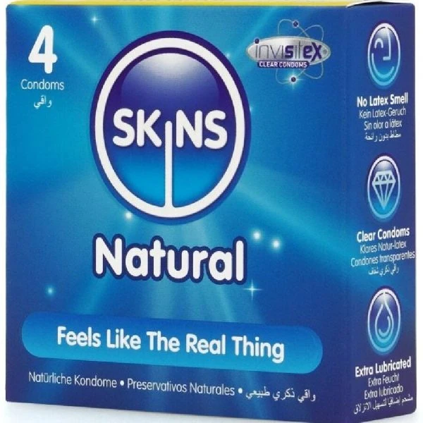 Skins Natural Condooms 4-pack, ultradun, met vanillegeur