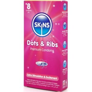 Skins Dots & Ribs Kondome mit Noppen und Rillen 8er-Pack Skins Dots & Ribs Kondome mit Noppen und Rillen 8er-Pack – Bild 2