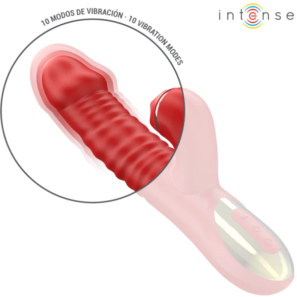 Intense Thalia Vibrator met stootfunctie en clitorisstimulator rood