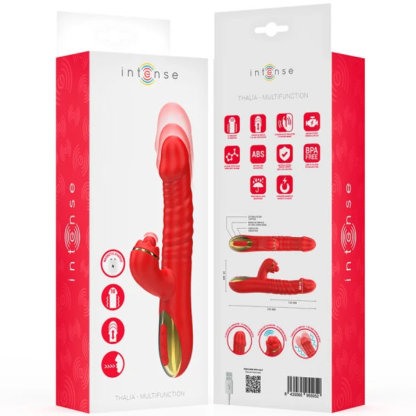 Intense Thalia Vibrator met stootfunctie en clitorisstimulator rood