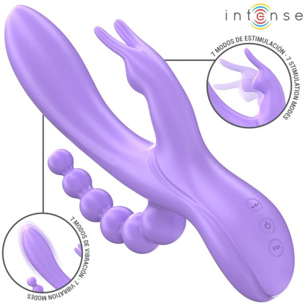 Intense High Tech Miko Drievoudige Vibrator Rabbit & Stimulator & Anaal 7 Trillingen Paars Intense High Tech Miko Drievoudige Vibrator Rabbit & Stimulator & Anaal 7 Trillingen Paars