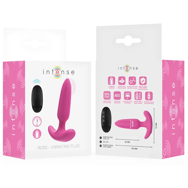 Intense Anal Toys Anaalplug Ross met 10 Trillingsstanden en Afstandsbediening, roze