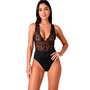 Passion Woman Teddies Body Evalie met kant en open rug Zwart L/XL