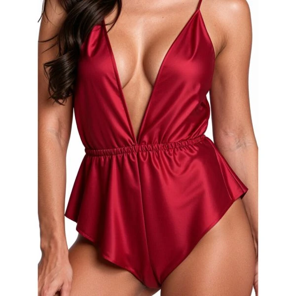 Passion Woman Teddies Sensie Body van satijn in bordeaux