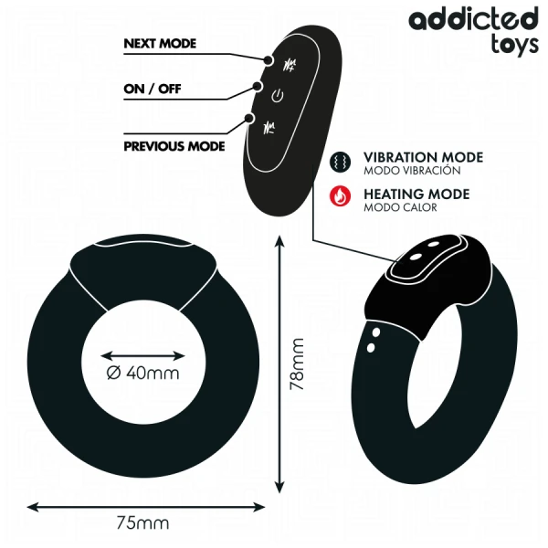 Addicted Toys Cockring met vibratie, warmte-effect en afstandsbediening