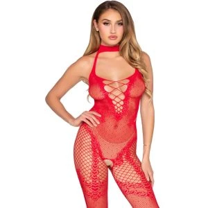 Leg Avenue Bodystocking zonder kruis met hartdetails rood