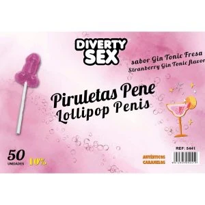 Diablo Goloso Penislutscher Gin Tonic Aardbeiensmaak 10% Alcohol 50 Stuks