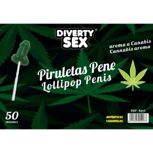 Diablo Goloso Penis-Lutscher mit Cannabis-Aroma, 50 Stück im Glas – Bild 1
