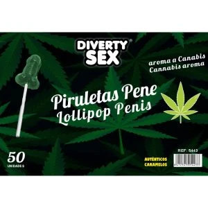 Diablo Goloso Penis-Lolly met Cannabis-Aroma, 50 stuks in glas