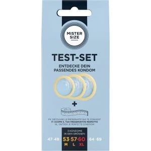 Mister Size Condoommaattest-set met 3 condooms en meetlint