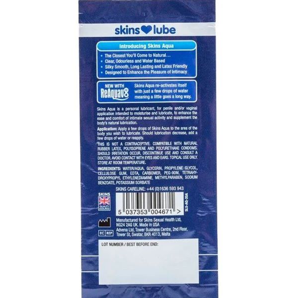 Skins Aqua glijmiddel op waterbasis, eenmalige dosis