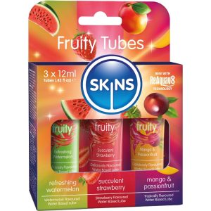 Skins Fruitig glijmiddel-set Watermeloen, Aardbei & Mango Skins Fruitig glijmiddel-set Watermeloen, Aardbei & Mango - Afbeelding 1