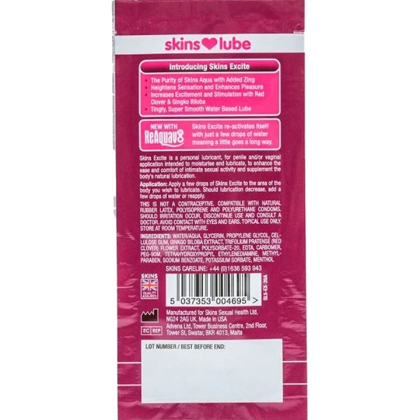 Skins Excite Glijmiddel op waterbasis met L-Arginine, 5 ml