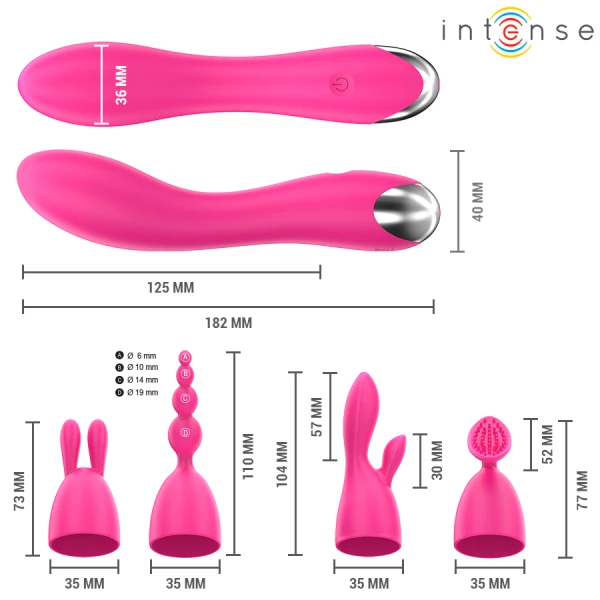 Intense High Tech Cher Vibrator met 20 modi en 4 opzetstukken Intense High Tech Cher Vibrator met 20 modi en 4 opzetstukken