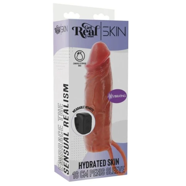 GET Real Silicone Penis Sleeve met Trilling Karamel 16 cm