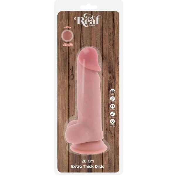 GET Real Deluxe Realistic Penis With Testicles Extra Thick Dildo 28 cm