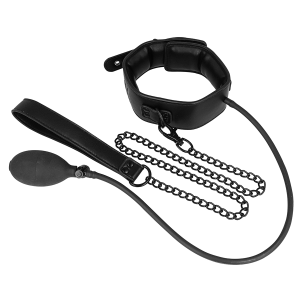 Fetish Submissive aufblasbares Würgehalsband mit Kette aus veganem Leder – Bild 5