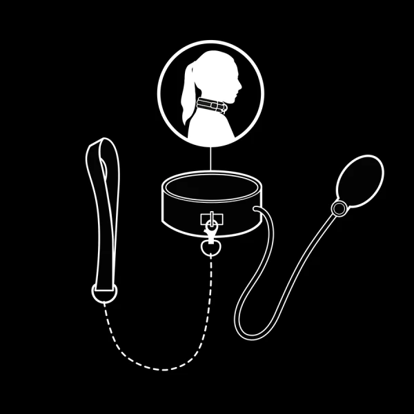 Fetish Submissive aufblasbares Würgehalsband mit Kette aus veganem Leder