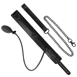 Fetish Submissive aufblasbares Würgehalsband mit Kette aus veganem Leder – Bild 7