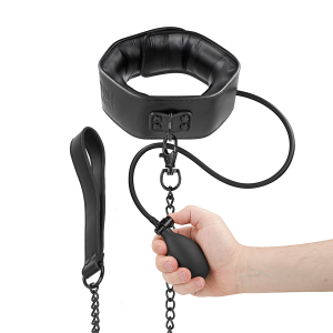 Fetish Submissive aufblasbares Würgehalsband mit Kette aus veganem Leder – Bild 1