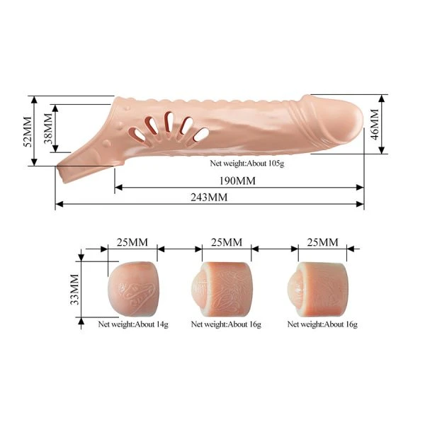 FOR HIM Pretty Love Penishuls met verlengstukken, TPE, 24,3 cm