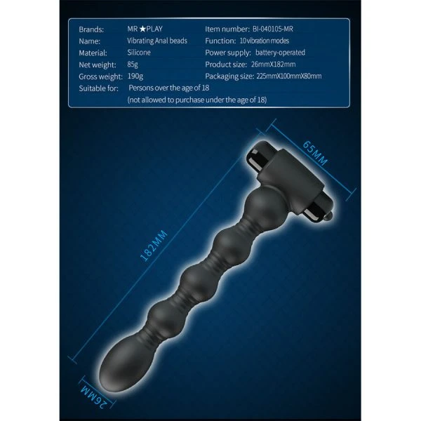 MR Play Trillende anaalplug met kralen, siliconen, zwart MR Play Trillende anaalplug met kralen, siliconen, zwart