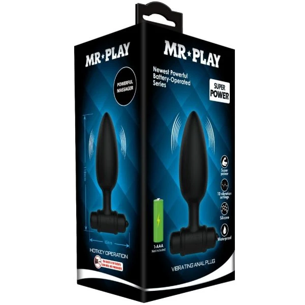 MR Play Super Power Anal Plug met vibratie, siliconen, zwart MR Play Super Power Anal Plug met vibratie, siliconen, zwart