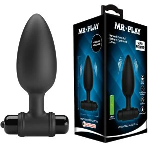 MR Play Super Power Anal Plug met vibratie, siliconen, zwart