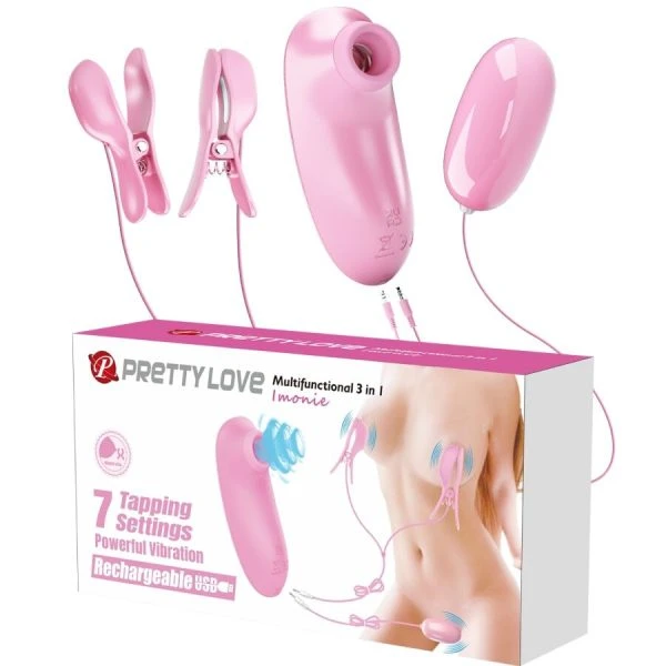 FUN Toys Pretty Love Imonie 3-in-1 Set met tepelklemmen, klopperstimulator en vibrator