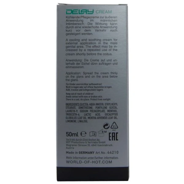 HOT Vertragingscrème met verkoelende natuur extracten 50 ml HOT Vertragingscrème met verkoelende natuur extracten 50 ml