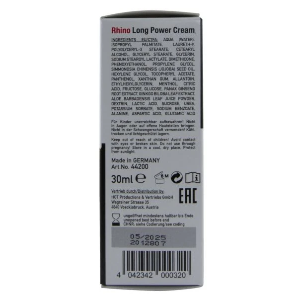 HOT Rhino Long Power Cream 30 ml – Vertragingscrème voor mannen met Ginkgo